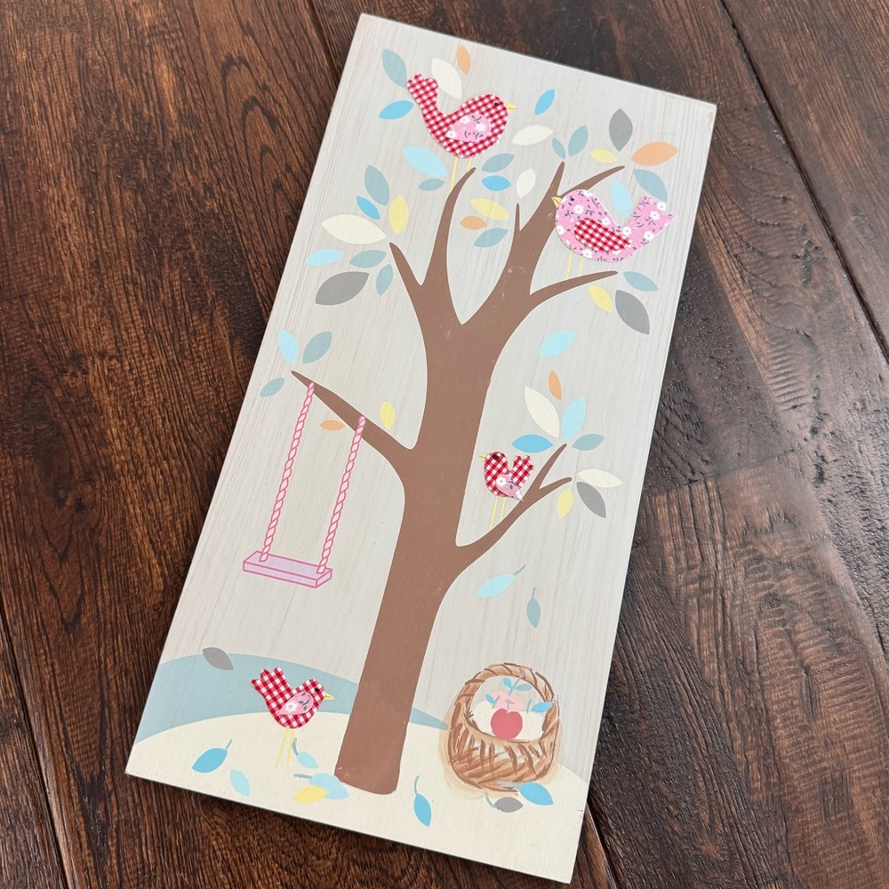 Pottery Barn Kids Woodland Tree & Birds Wall Art Panel – Pink, Brown, Red, Blue